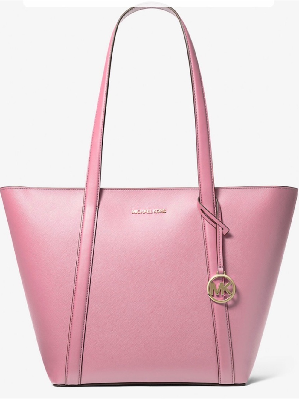 Michael Kors Pink Pratt Large Tote with Gold Logo Charm